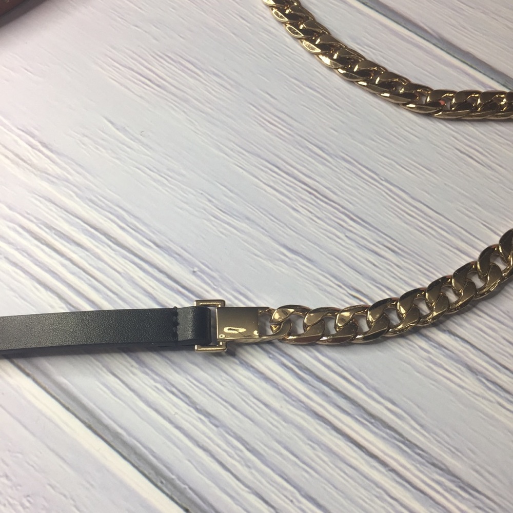 NWT Gold Chain Belt Faux Black Leather S M - Picture 4 of 6